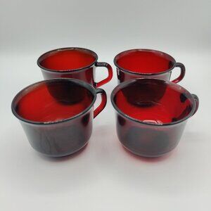 Vintage Arcoroc Ruby Red Glass Cups Set of 4 Made in France MCM